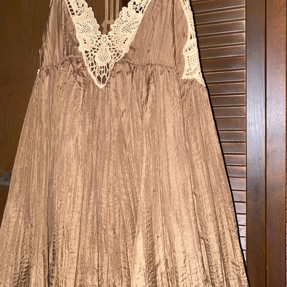 Free People Women's Adelia Bohemian Slip Dress  Tan Size Small